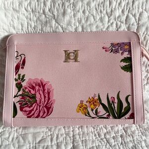 NWOT Carolina Herrera Fragrances Pink Floral Canvas Toiletry Clutch Bag Case
